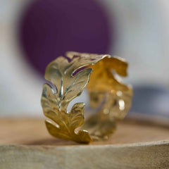 Premium Leaf Pattern Gold Bracelet – Stylish Open Cuff | Nature Inspired Jewelry