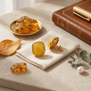 Cushion cut resin marble bezel stud earrings in amber and sky blue gold frame – anti-tarnish Korean jewellery by Sajna Sawarnaa
