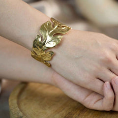 Premium Leaf Pattern Gold Bracelet – Stylish Open Cuff | Nature Inspired Jewelry