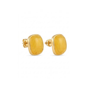 Cushion cut resin marble bezel stud earrings in amber and sky blue gold frame – anti-tarnish Korean jewellery by Sajna Sawarnaa
