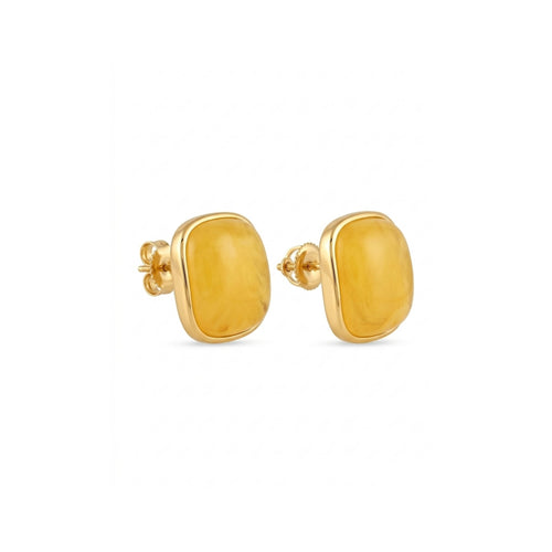 Cushion cut resin marble bezel stud earrings in amber and sky blue gold frame – anti-tarnish Korean jewellery by Sajna Sawarnaa
