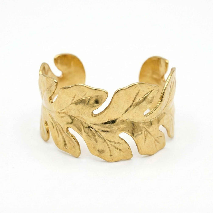 Premium Leaf Pattern Gold Bracelet – Stylish Open Cuff | Nature Inspired Jewelry