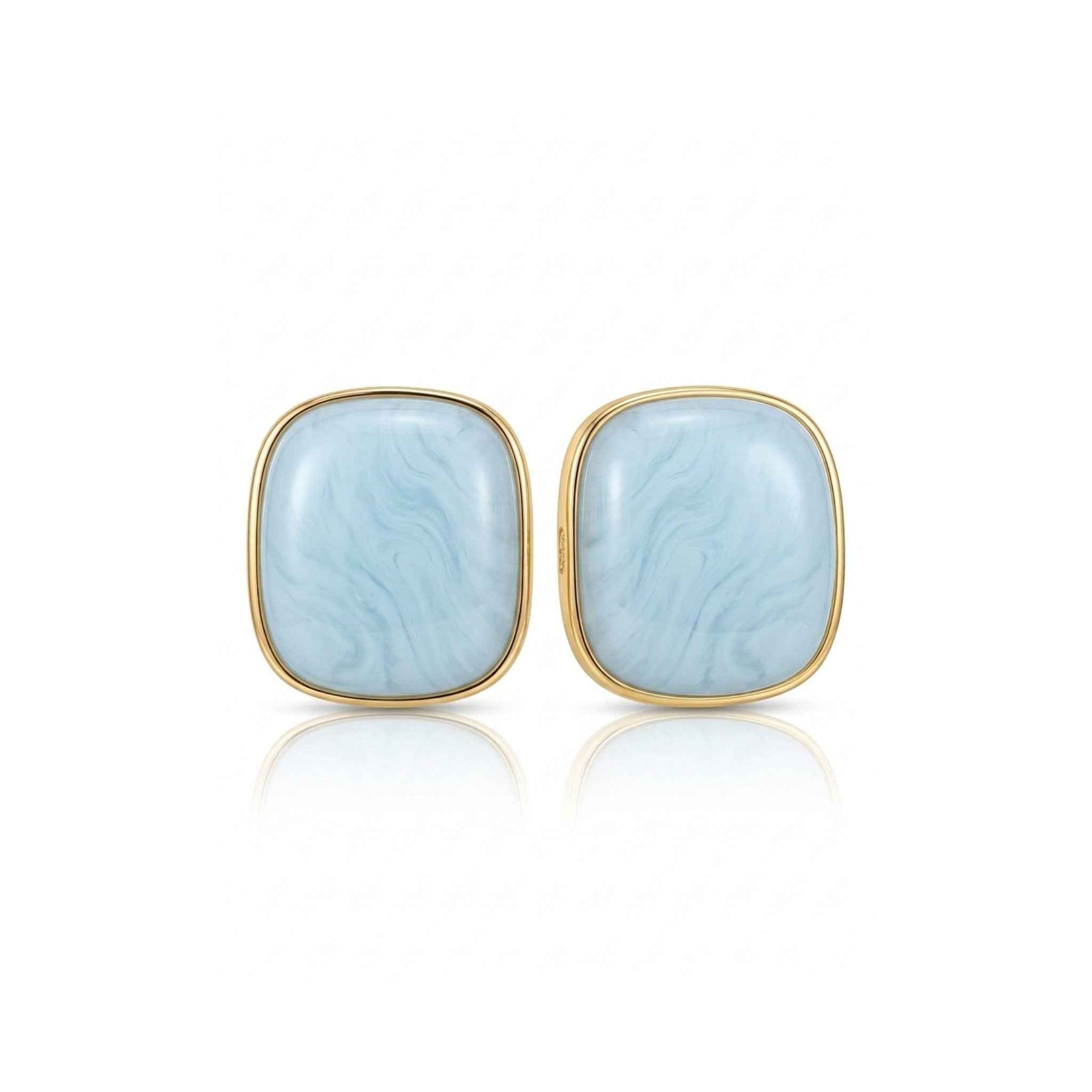 Cushion Stone Bezel Stud Earrings – Resin Marble Gold Frame | Anti-Tarnish Korean Jewellery | Sajna Sawarnaa