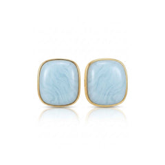 Cushion Stone Bezel Stud Earrings – Resin Marble Gold Frame | Anti-Tarnish Korean Jewellery | Sajna Sawarnaa