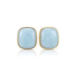 Cushion cut resin marble bezel stud earrings in amber and sky blue gold frame – anti-tarnish Korean jewellery by Sajna Sawarnaa
