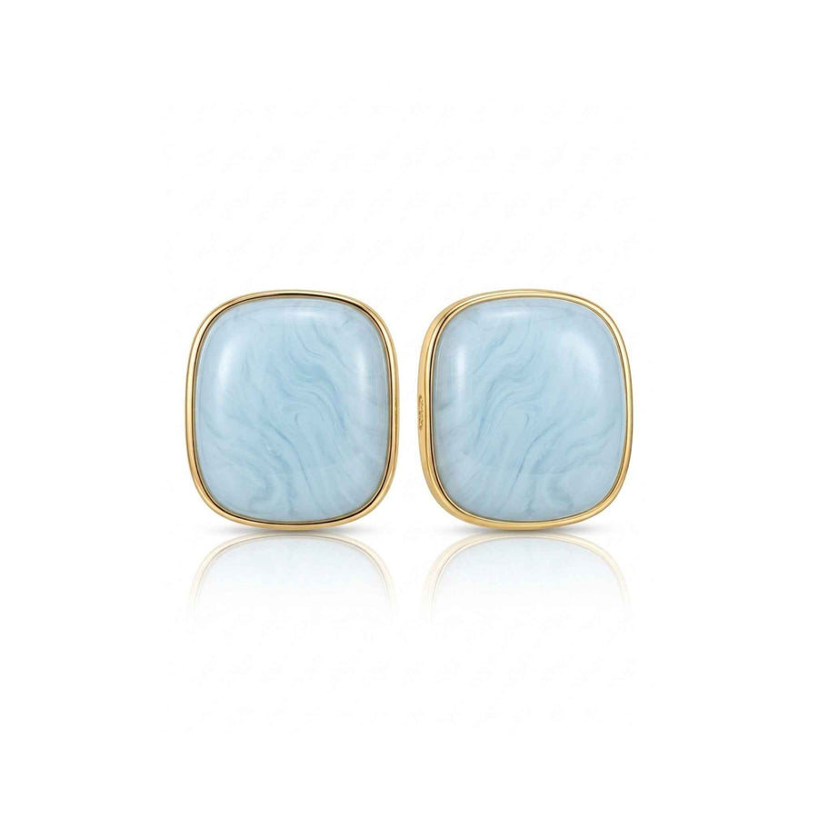 Cushion Stone Bezel Stud Earrings - Resin Marble Gold Frame | Anti-Tarnish Korean Jewellery by Sajna Sawarnaa