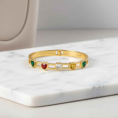 Luxury Heart Gemstone Gold Bracelet for Women | Multicolor Elegant Bangle | Gift for Her