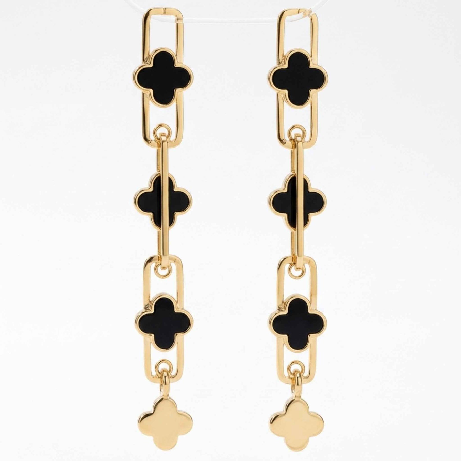 Clover Enamel Chain Drop Earrings – Long Paperclip Link Dangles | Anti-Tarnish Korean Jewellery | Sajna Sawarnaa