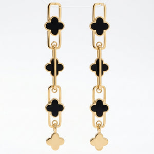 Long clover enamel paperclip chain drop earrings in red and black gold tone – anti-tarnish Korean jewellery by Sajna Sawarnaa
