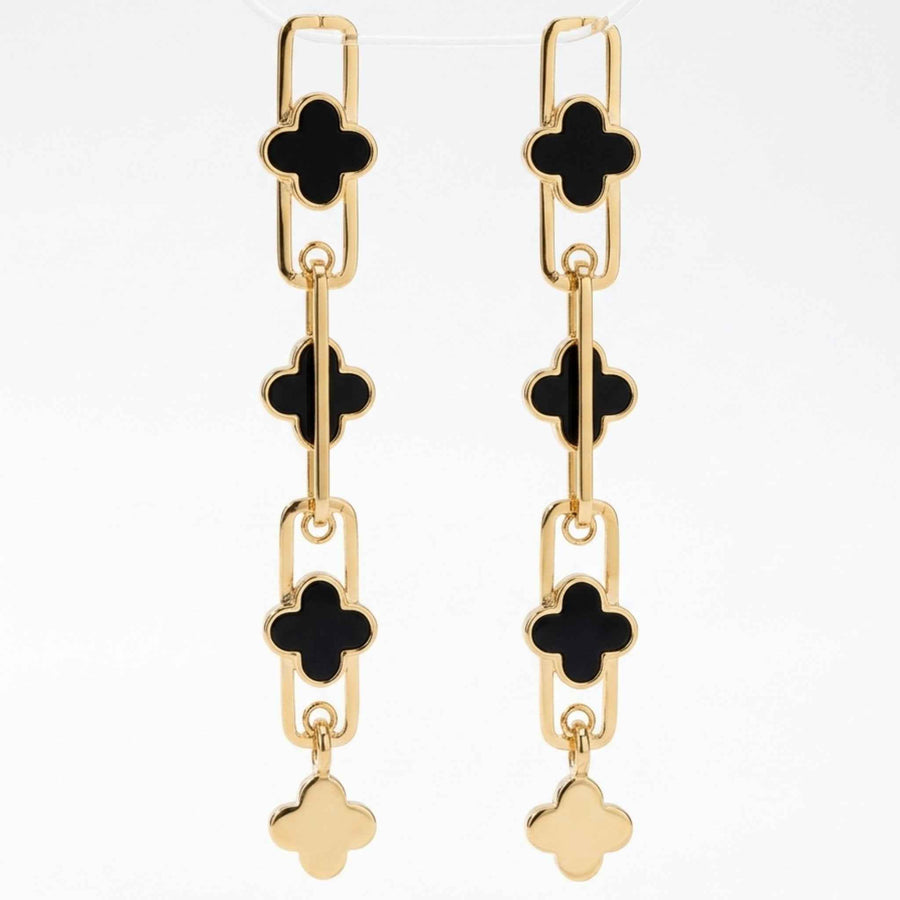 Clover Enamel Chain Drop Earrings – Long Paperclip Link Dangles | Anti-Tarnish Korean Jewellery | Sajna Sawarnaa