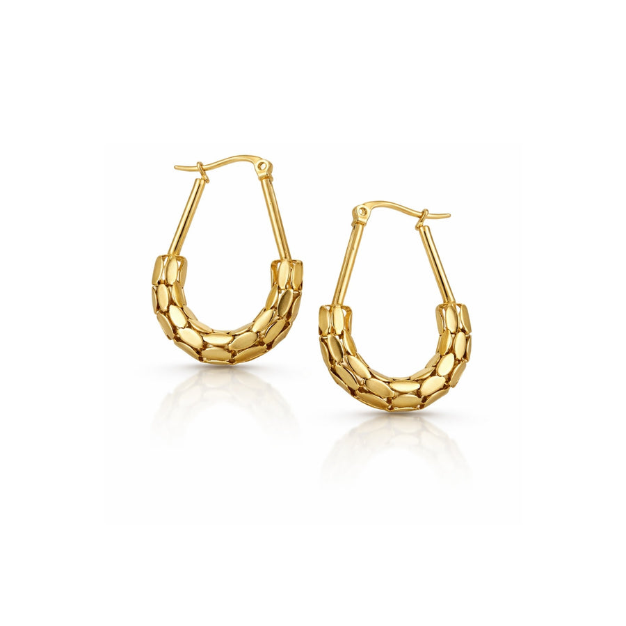 Scale Texture Teardrop Hoop Earrings – Multi-Row Pebble Gold Hoops | Anti-Tarnish Korean Jewellery | Sajna Sawarnaa