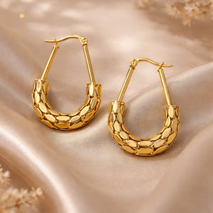 SAJNA SAWARNAA Scale Texture Teardrop Hoop Earrings with multi-row pebble gold design, anti-tarnish Korean jewelry for women