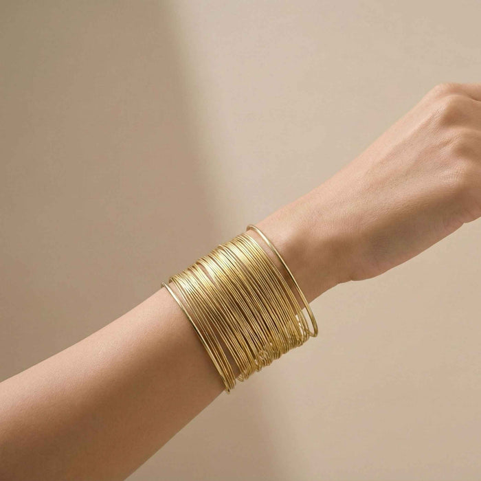 Minimal Gold Layered Cuff Bracelet for Women | Multi-Line Stack Bangle | Elegant Daily Wear Jewelry