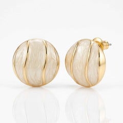 Ivory Pearl Dome Stud Earrings – Chunky Round Gold Ridge Studs | Anti-Tarnish Korean Jewellery | Sajna Sawarnaa