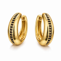 Noir Luxe Black Enamel Gold Hoop Earrings | Elegant Statement Hoops | Anti-Tarnish Jewellery | Sajna Sawarnaa