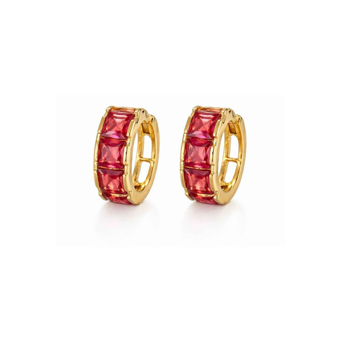 Ruby Glow Crystal Huggie Hoop Earrings