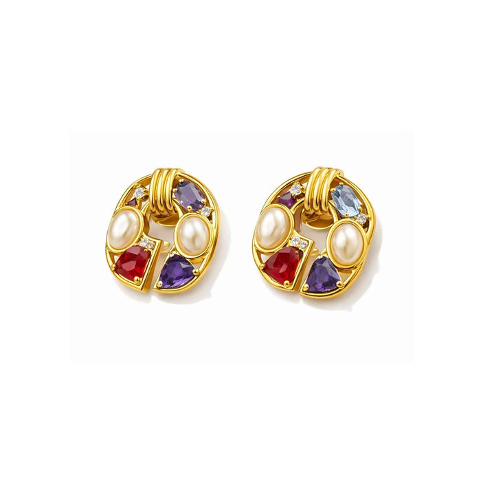 Vintage Gem & Pearl Statement Earrings | 18K Gold Plated