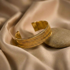 Minimal Gold Wide Cuff Bracelet – Premium Textured Design for Everyday Elegance