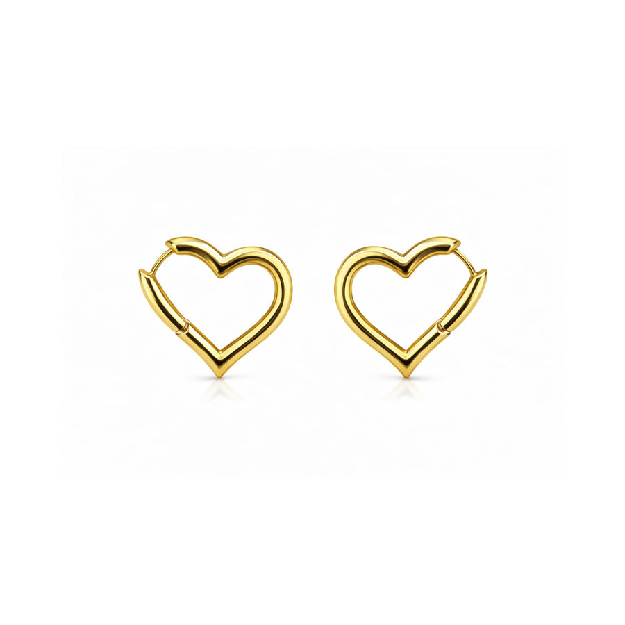 18K Gold Plated Heart Hoops - Minimalist Design
