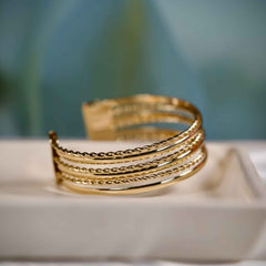 Designer Gold Layered Cuff Bracelet for Women | Premium Multi-Line Open Kada