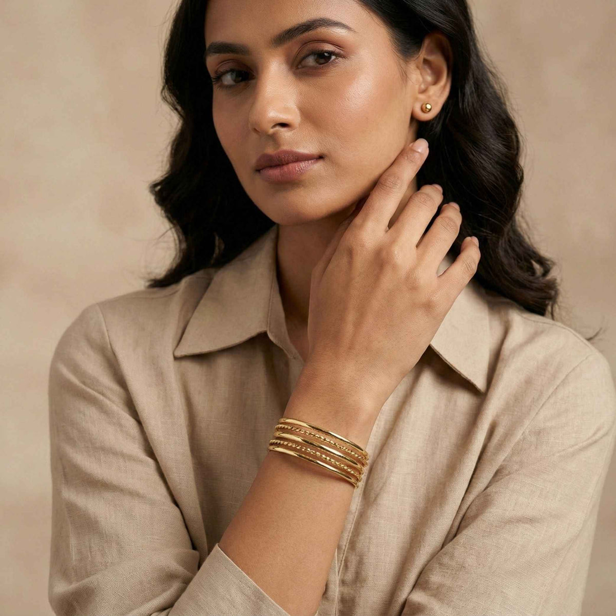 Designer Gold Layered Cuff Bracelet for Women | Premium Multi-Line Open Kada