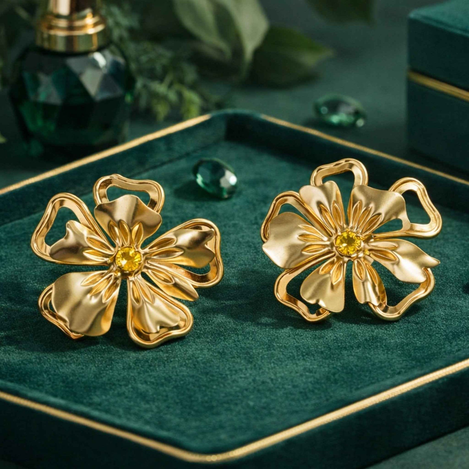 18K Gold Plated Bold Floral Statement Earrings