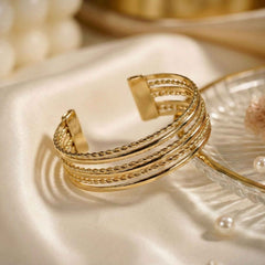 Designer Gold Layered Cuff Bracelet for Women | Premium Multi-Line Open Kada