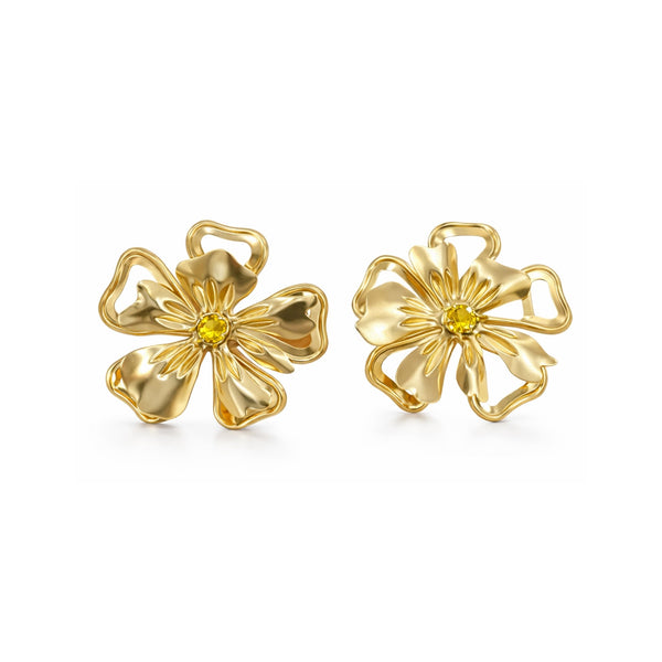 18K gold plated bold floral statement earrings for women by SAJNA SAWARNAA featuring intricate petal designs