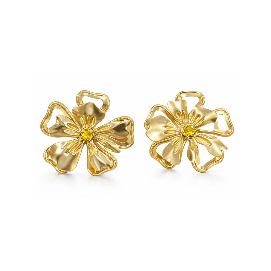 18K Gold Plated Bold Floral Statement Earrings