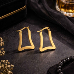 Golden Trapeze Hoop Earrings – Geometric Statement Hoops with Anti-Tarnish Gold Finish