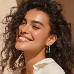 Golden Trapeze Hoop Earrings – Geometric Statement Hoops with Anti-Tarnish Gold Finish