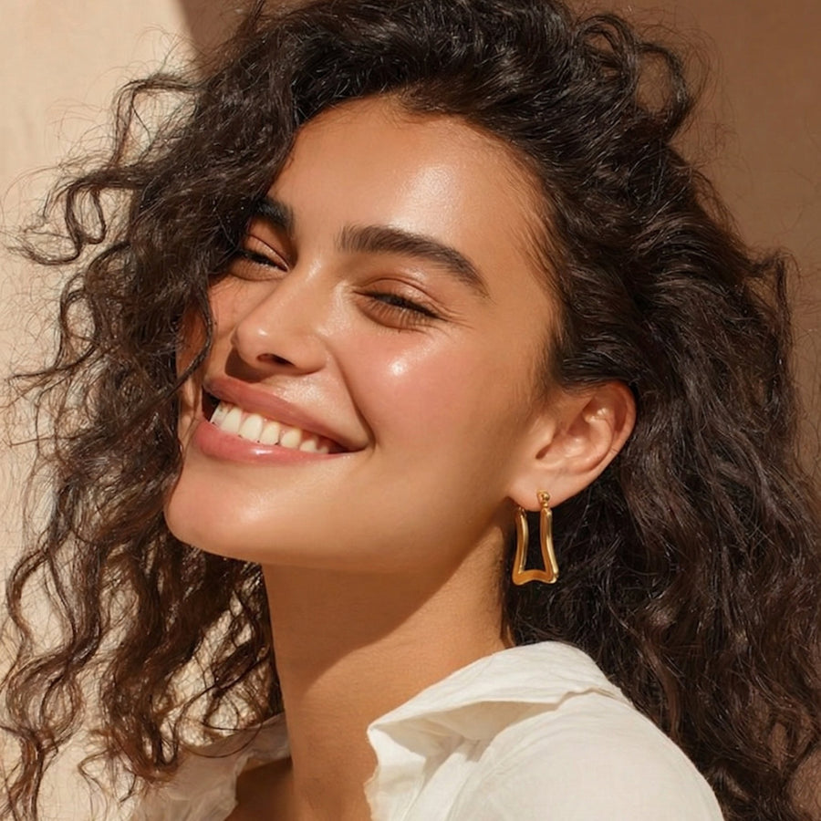 Golden Trapeze Hoop Earrings – Geometric Statement Hoops with Anti-Tarnish Gold Finish