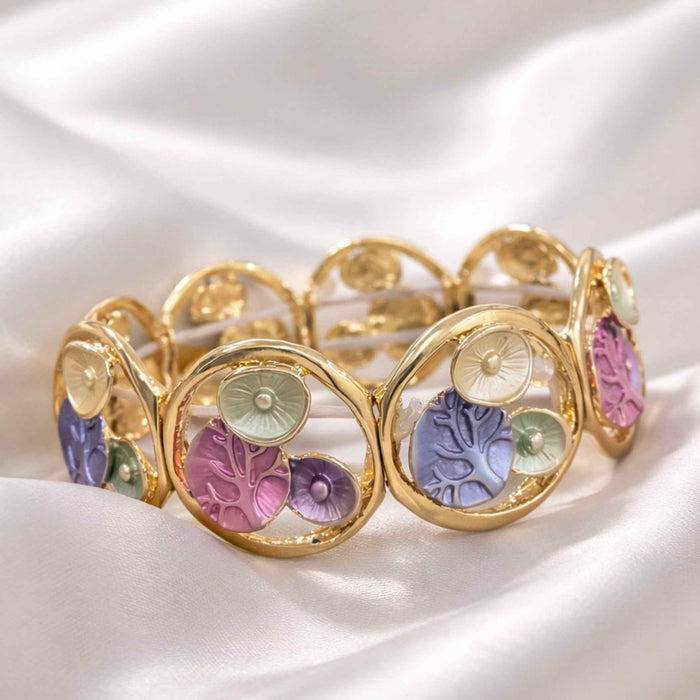 Floral Enamel Circle Gold Bracelet | Korean Anti-Tarnish Jewellery