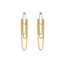 Cascade Chain Drop Earrings - Long Gold-Tone Rectangle Bar with Multi-Layer Drape Chains - Gold Tone Cascade Chain Earrings