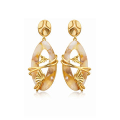 Golden Butterfly Marble Drop Earrings | Elegant Statement Dangles | Anti-Tarnish Korean Jewellery | Sajna Sawarnaa