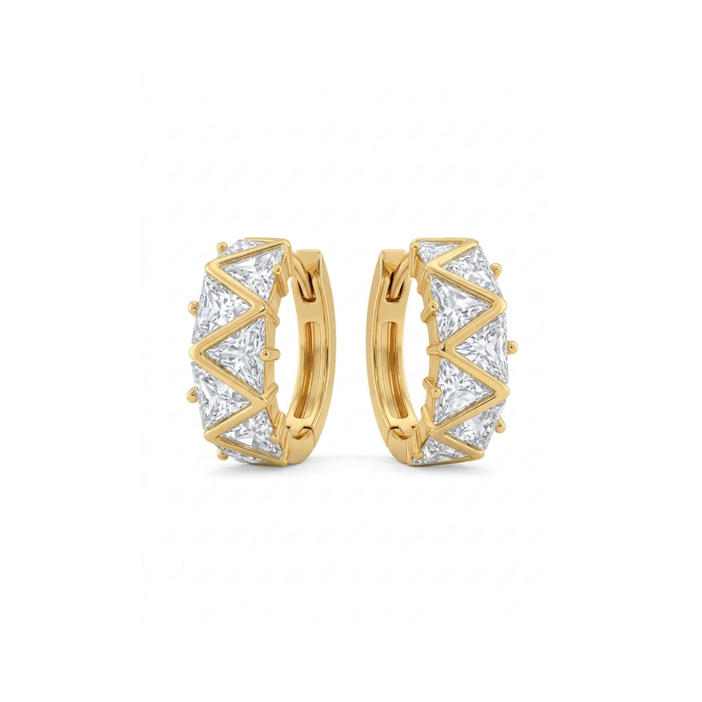 Triangle CZ zigzag gold huggie hoop earrings diamond look – anti-tarnish Korean jewellery by Sajna Sawarnaa

