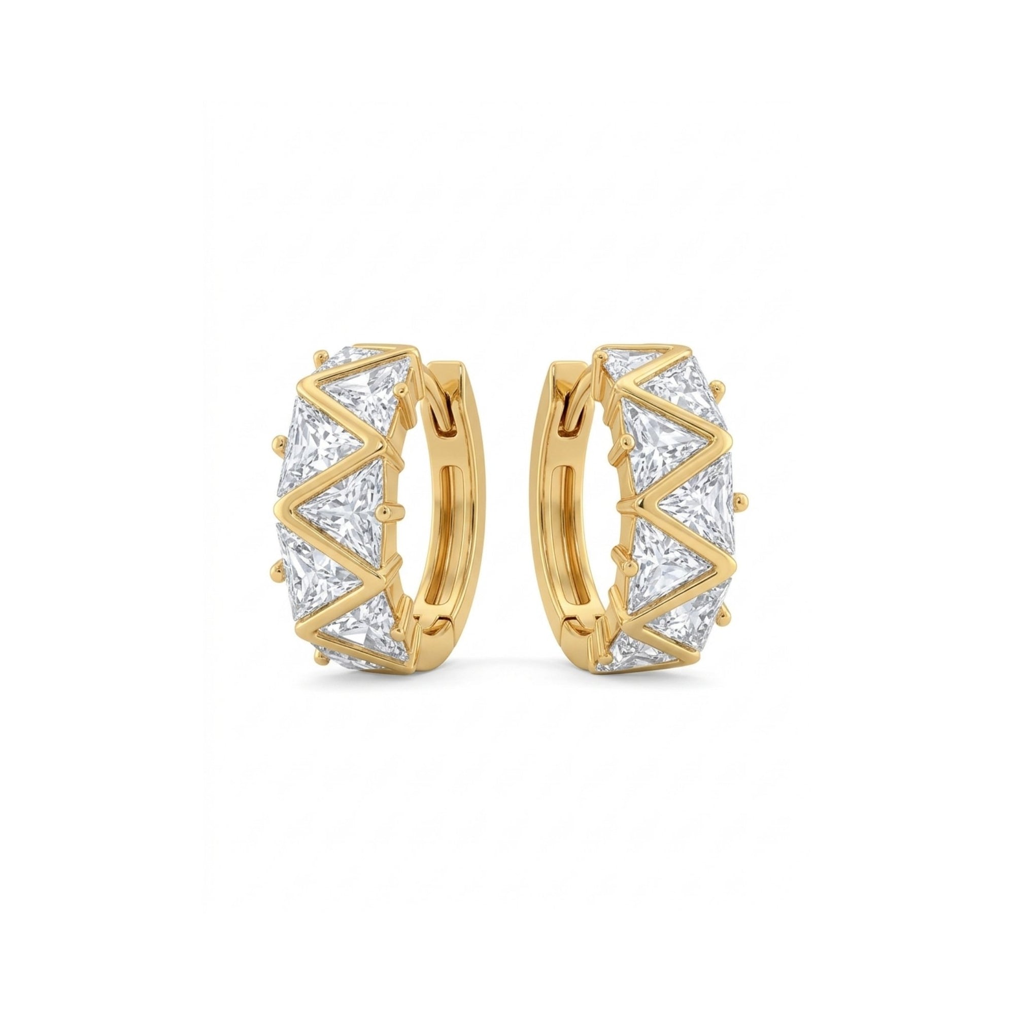 Triangle CZ zigzag gold huggie hoop earrings diamond look – anti-tarnish Korean jewellery by Sajna Sawarnaa
