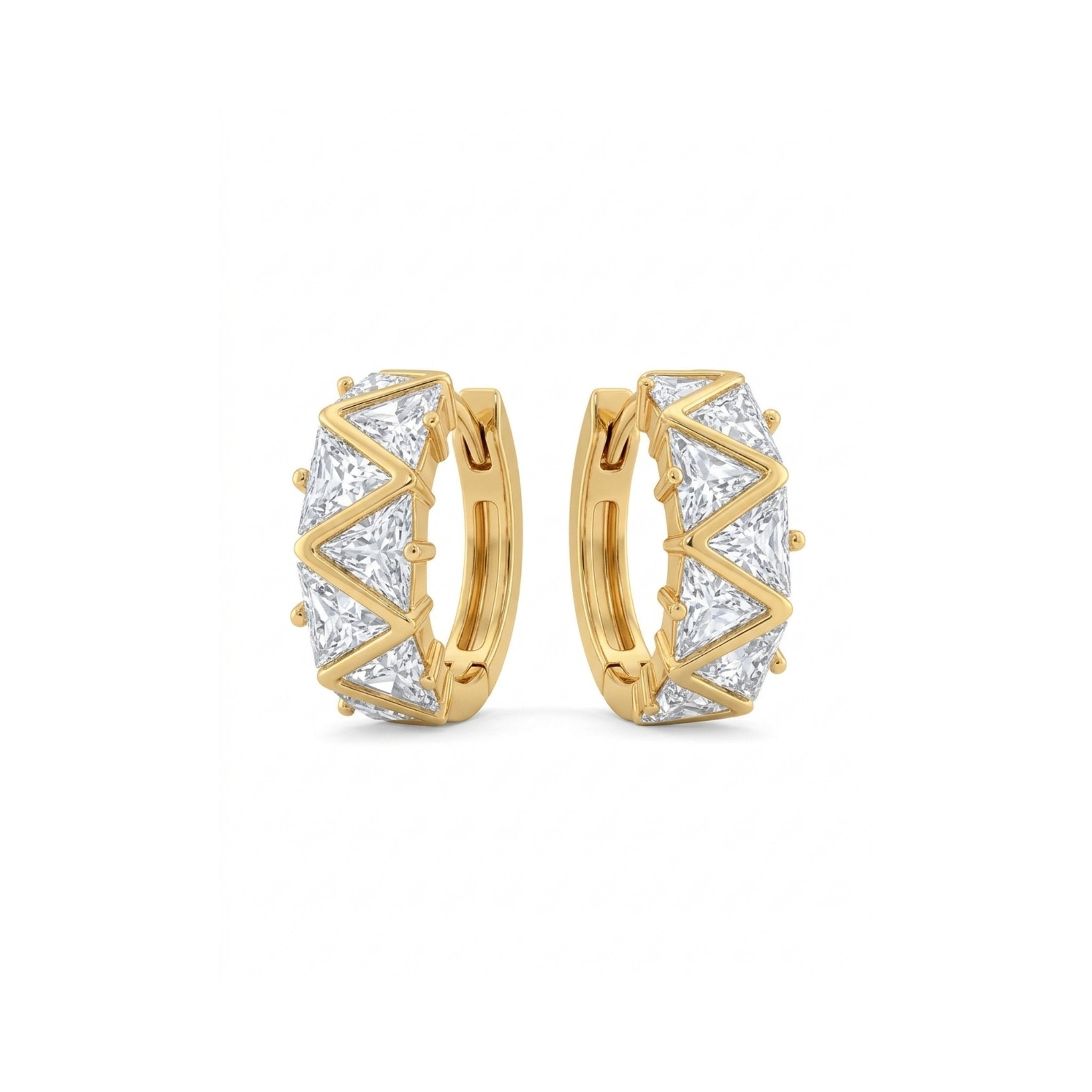 Triangle CZ zigzag gold huggie hoop earrings diamond look – anti-tarnish Korean jewellery by Sajna Sawarnaa
