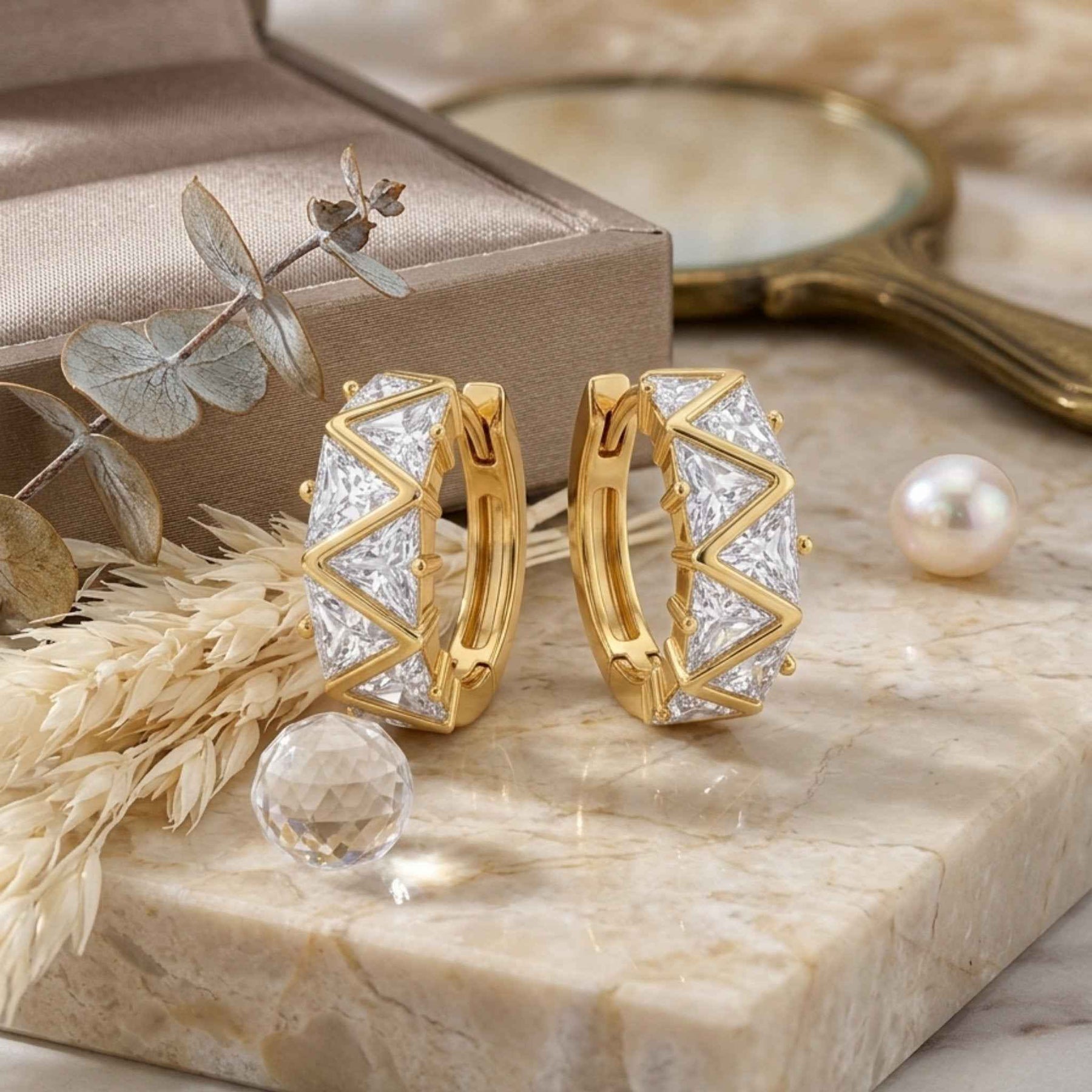 CZ Triangle Zigzag Huggie Hoop Earrings – Diamond-Look Gold Hoops | Anti-Tarnish Korean Jewellery | Sajna Sawarnaa