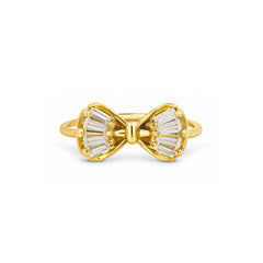 Crystal bow gold statement ring - front product view