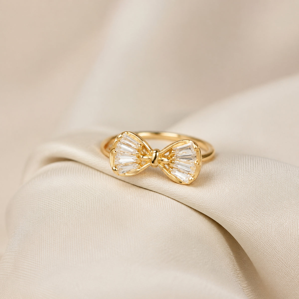 Crystal bow gold statement ring - styled product view