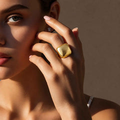 Hammered Cushion Statement Ring for Women | Bold Gold Adjustable Ring | Anti-Tarnish Jewelry