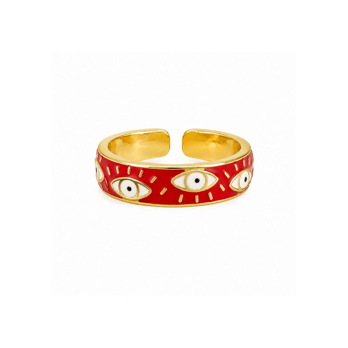 Red Evil Eye Enamel Open Ring for Women | Adjustable Gold Statement Ring | Anti-Tarnish Korean-Inspired Jewelry