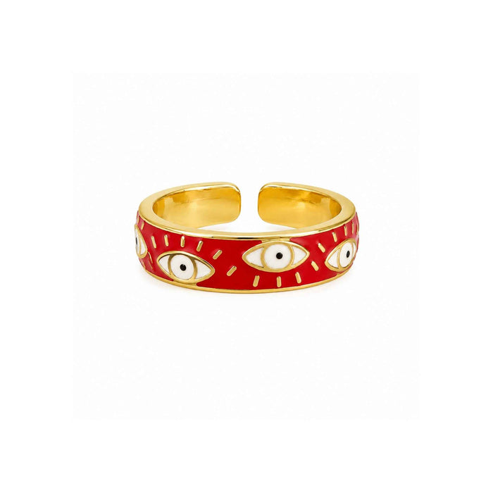 Red Evil Eye Enamel Open Ring for Women | Adjustable Gold Statement Ring | Anti-Tarnish Korean-Inspired Jewelry