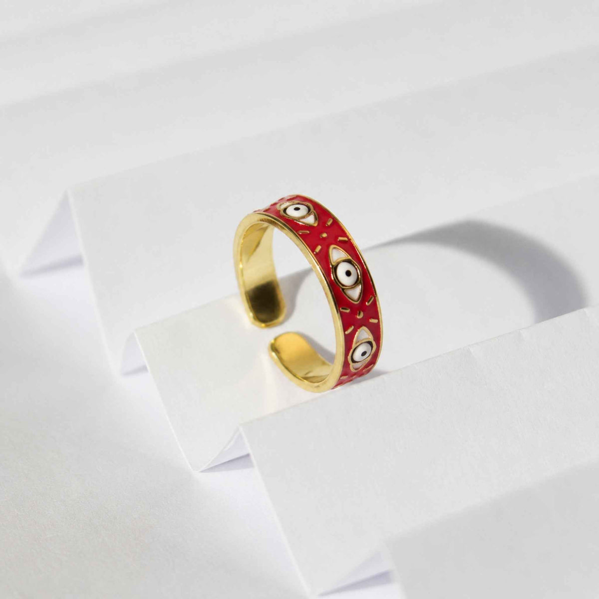 Red Evil Eye Enamel Open Ring for Women | Adjustable Gold Statement Ring | Anti-Tarnish Korean-Inspired Jewelry