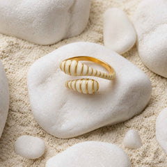 Ivory Enamel Coil Open Ring for Women | Adjustable Gold Statement Ring | Anti-Tarnish Korean-Inspired Jewelry