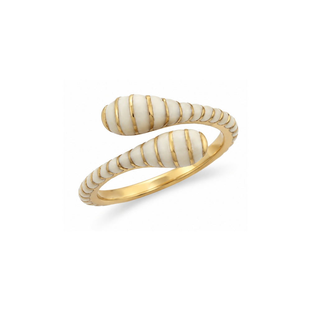White enamel adjustable gold open ring - front product view