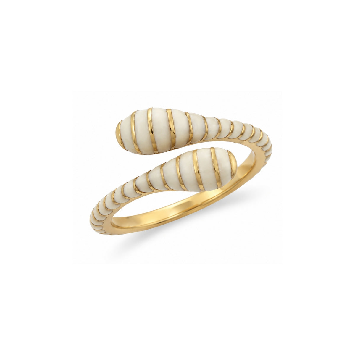 White enamel adjustable gold open ring - front product view