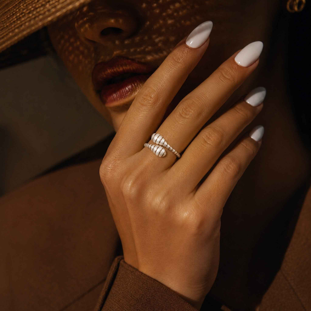 Ivory Enamel Coil Open Ring for Women | Adjustable Gold Statement Ring | Anti-Tarnish Korean-Inspired Jewelry