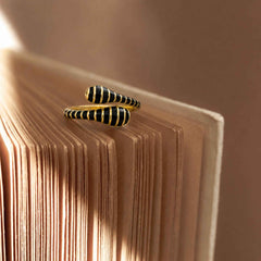 Black Enamel Coil Open Ring for Women | Adjustable Gold Statement Ring | Anti-Tarnish Korean-Inspired Jewelry